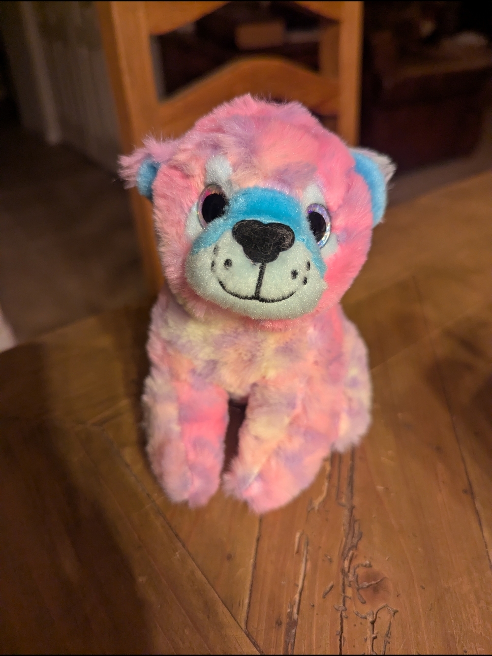 Plush Pink and Blue Multicolor Rainbow Cuddly Bear - Soft Kids Stuffed Animal